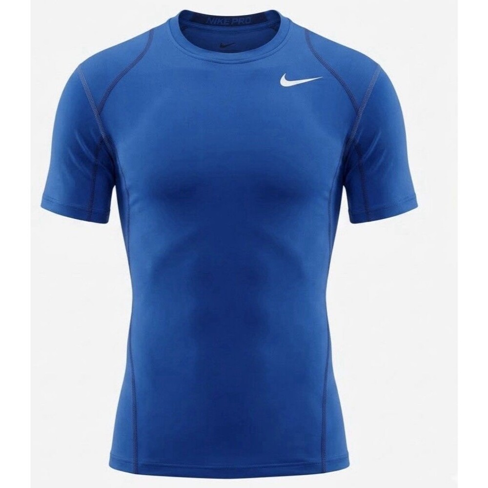 Nike Pro Mens Medium Blue Compression Shirt Athletic Gym Running Fitted ss